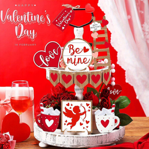 Ensemble de 12 plateaux décoratifs à étages pour la Saint-Valentin