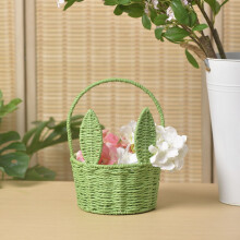 Panier de Pâques en fer tressé vert, motif lapin, 26 x 20 x 16 cm