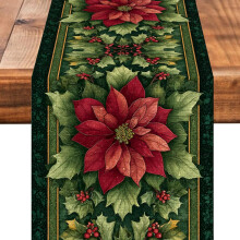 Grøn & Rød Blomster Bordløber 33x183 cm