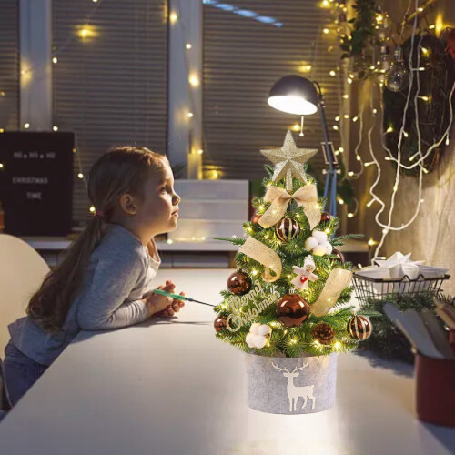 Mini white flocked Christmas tree ornament desktop