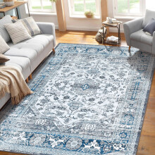 Haperlare floral area rug gray blue 4 x 6 ft washable