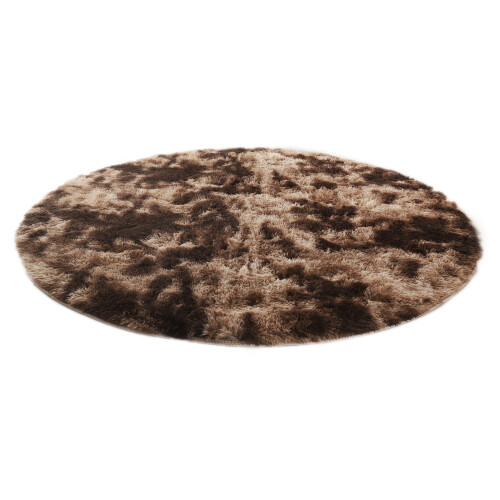 Fluffy round shag rug brown 60 cm