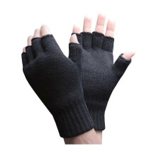 (One Size, Black) - Mens Thermal Fingerless Gloves