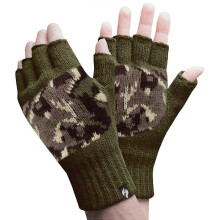 (One Size, Dark Green) - Mens Thermal Fingerless Gloves