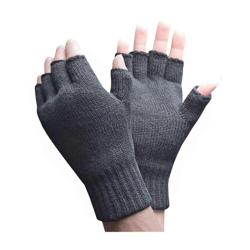 (One Size, Grey) - Mens Thermal Fingerless Gloves