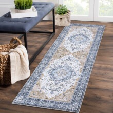 Vintage Runner Rug Yellow Floral Medallion 2 ft x 6 ft