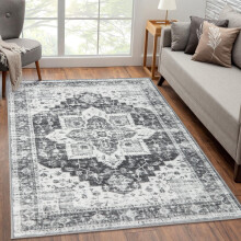 Persian Print Area Rug Gray 4 ft x 6 ft