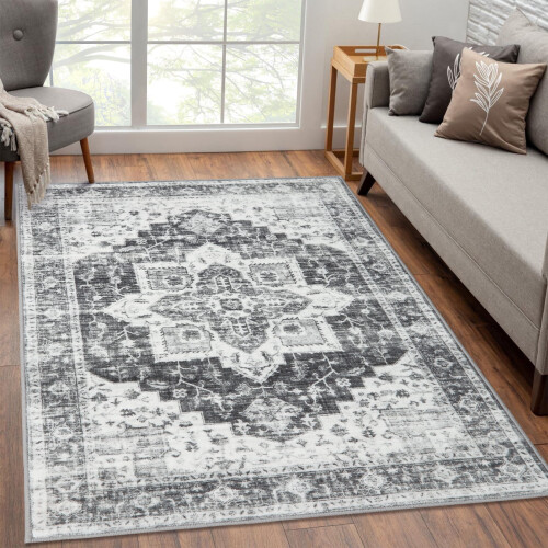 Persian Print Area Rug Gray 4 ft x 6 ft