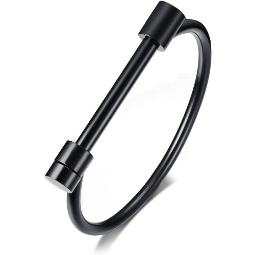 Stainless Steel D-Shaped Bar Screw Shackle Bangle Black