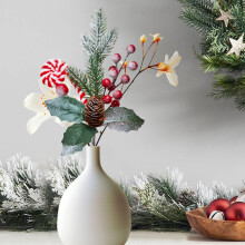 Christmas green rattan branches with cones, wall decor