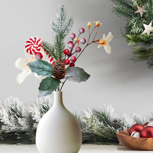 Christmas green rattan branches with cones, wall decor
