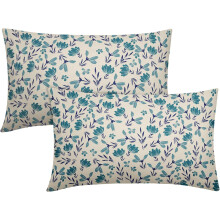 Fundas de almohada con estampado floral azul marino y verde azulado, 30 x 50 cm, juego de 2