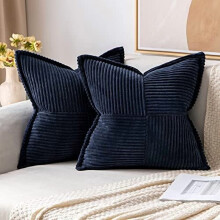Housses de coussin en velours côtelé bleu marine 50 x 50 cm (lot de 2)