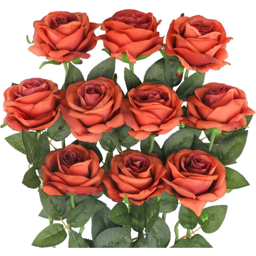 10 db karamell narancssárga műrózsa – selyem, 50 cm