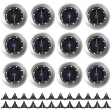 Confezione da 12 luci solari da esterno a disco con 8 LED, impermeabili IP65, per giardino, sentiero, prato, patio e cortile