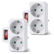 Adaptateur de prise double avec interrupteur 3800 W, pour bureau, maison ou voyage, prise européenne, lot de 2, blanc compact