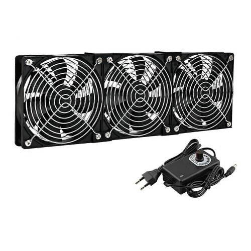 3 x 120mm Computer Cooling Fan with AC 100V-240V Speed Controller, EU Plug, Quiet High Airflow for PC Case and Electronics