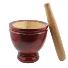 Houten vijzel en stamper 6 inch voor het malen van kruiden, knoflook en papajasalade, Thais keukengerei, set van 1