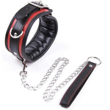 Leren halsband met zachte voering, verstelbare punk choker ketting en riem in zwart en rood, comfortabel en stijlvol voor dagelijks gebruik