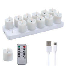 Wiederaufladbare Teelichter, 12 Stück, mit Fernbedienung und Ladestation, LED Flammenoptik, warmweiß, für stimmungsvolle Dekoration