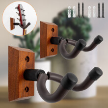 Muziekstandaard voor aan de muur, 2 stuks, massief hardhout, decoratieve houders voor akoestische, elektrische en basgitaren en banjo