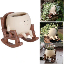Wiegstoel plantenpot van hars met lachend gezicht voor vetplanten en kamerplanten, decoratief voor binnengebruik