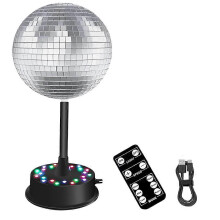 Spiegelbolverlichting met afstandsbediening, 23 led, verstelbare roterende motor met 15 cm zilveren spiegelbol voor huisdecoratie