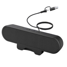 Cainteoirí ríomhaire 10W cumhacht ard do dheasc barra cainteora USB le gearrthóg ar mhonatóir, dearadh íostach, fuaim ghlan, dubh