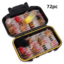 72-teiliges Set für Fliegenfischen mit Kunstfliegen und Aufbewahrungsbox, Sortiment für Barsch, Forelle und Lachs