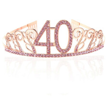 Kristallen diadeem met strass voor dames, kroonvormige haarband voor 40e verjaardag, dansfeest en feestdecoratie, roségoud
