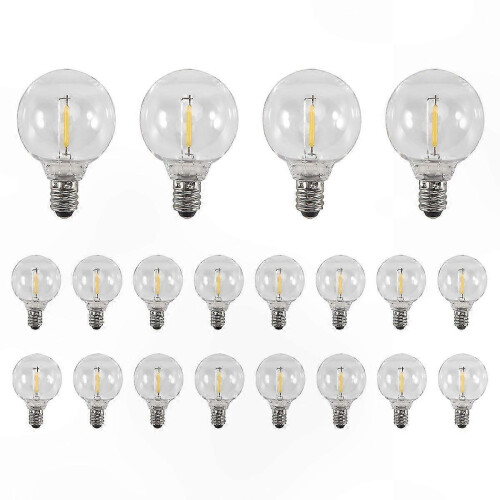 20-Pack E12 Base G40 LED Globe Bulbs, Shatterproof Replacement Lights for Solar String Decorative Lighting, Warm White