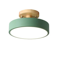 Plafoniera LED moderna rotonda in legno e metallo, luce dimmerabile a tre colori, 28 cm verde per soggiorno e camera da letto