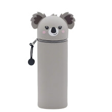Trousse à crayons en silicone souple 2 en 1, motif animal mignon, fermeture à glissière, pour école et bureau, gris clair