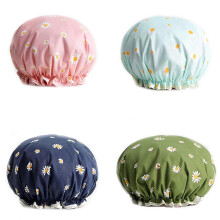 Cuffie doccia riutilizzabili impermeabili a doppio strato per donna, set da 4, multicolori, per capelli lunghi e folti