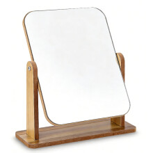 Espejo de sobremesa de madera pequeño con base giratoria de 360 grados, 25 x 22 cm, para tocador y dormitorio