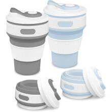 Opvouwbare siliconen reismok, 2 stuks, draagbare koffiemok voor onderweg, grijs en blauw, herbruikbaar en compact ontwerp