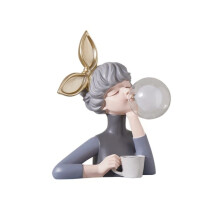 Lampada da tavolo decorativa per soggiorno, abat-jour da comodino con bambina cartoon, luce LED soffusa grigia per relax e stile