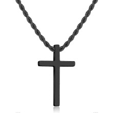 Kruisketting voor mannen, roestvrijstalen zwarte kruis hanger met 19 inch koordketting, stoer en stijlvol