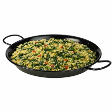 Traditional Enamel Paella Pan with Handles Black Speckled Steel Cooking Pan for Paella Rice Seafood Biryani 36cm