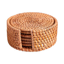 Rattan Coaster with Stand Storage Box Handmade Tea Cup Round Edge Coaster Suitable For