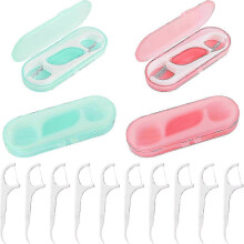 Dental Floss 4-Pack Portable Floss Dispenser Holder Travel Floss Pick Storage Case Refillable Floss Pick Container 40 Count Threaded Flosser