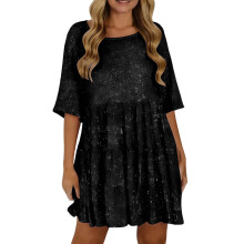 Sparkly Glitter Dress, Sequin Babydoll Summer Dress-Black XL