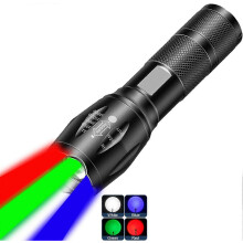 Lampe torche rouge rechargeable 4 en 1 à LED multicolore blanche rouge bleue verte, 4 modes, forte luminosité, zoom, pour camping et observation