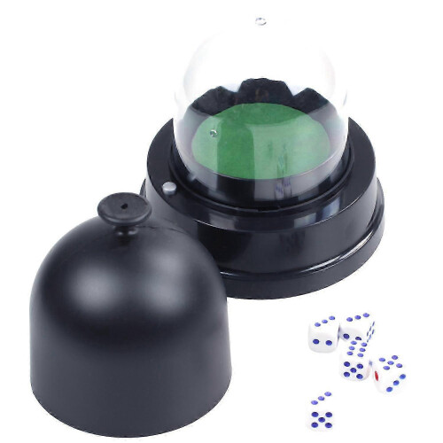 Automatic Dice Roller Cup, Battery Powered Pub Bar Game Accessory, Includes 5 Dice, Black, Durable Plastic, Easy to Use