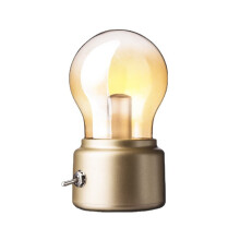 Lampadina LED da tavolo ricaricabile USB in stile retrò, luce notturna dorata, design compatto per camera e scrivania