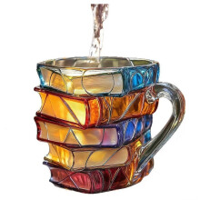 3d geschilderde boek koffiebeker van glas 325 ml, boekvormige beker voor boekenliefhebbers en bibliotheekgebruik