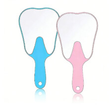 2 espejos de mano con forma de diente, espejo de maquillaje portátil de plástico, diseño bonito y ligero para uso diario