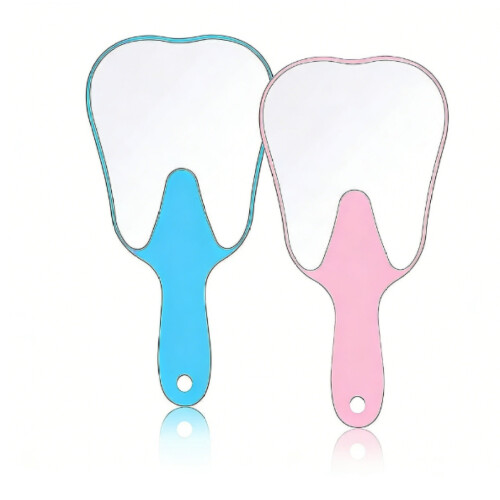 2 Pieces Tooth Shaped Handheld Mirror Cute Handheld Makeup Mirror Set, Lightweight Plastic Vanity Mirrors for Daily Use