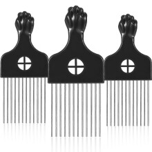 Set di 3 pettini afro in metallo, pettine per trecce e districante per capelli, parrucche e acconciature, strumento quadrato, nero, resistente