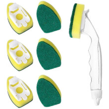 Recambios para cepillo lavavajillas con mango, paquete de 6 cabezales de esponja resistentes con dosificador de jabón, para fregar sin rayar